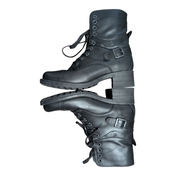 Taos Womens Crave Boot Size 7 Black Moto Biker Lace Up Lug Sole Leather Combat - Picture 7 of 9